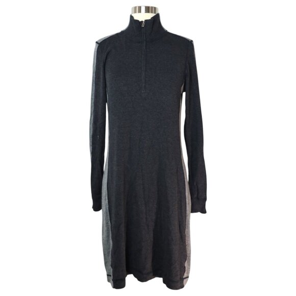 Womens Sweater Dress Gray Knitted Ribbed Cuff Winter Raglan Sleeve‎ Quarter Zip - Picture 1 of 10